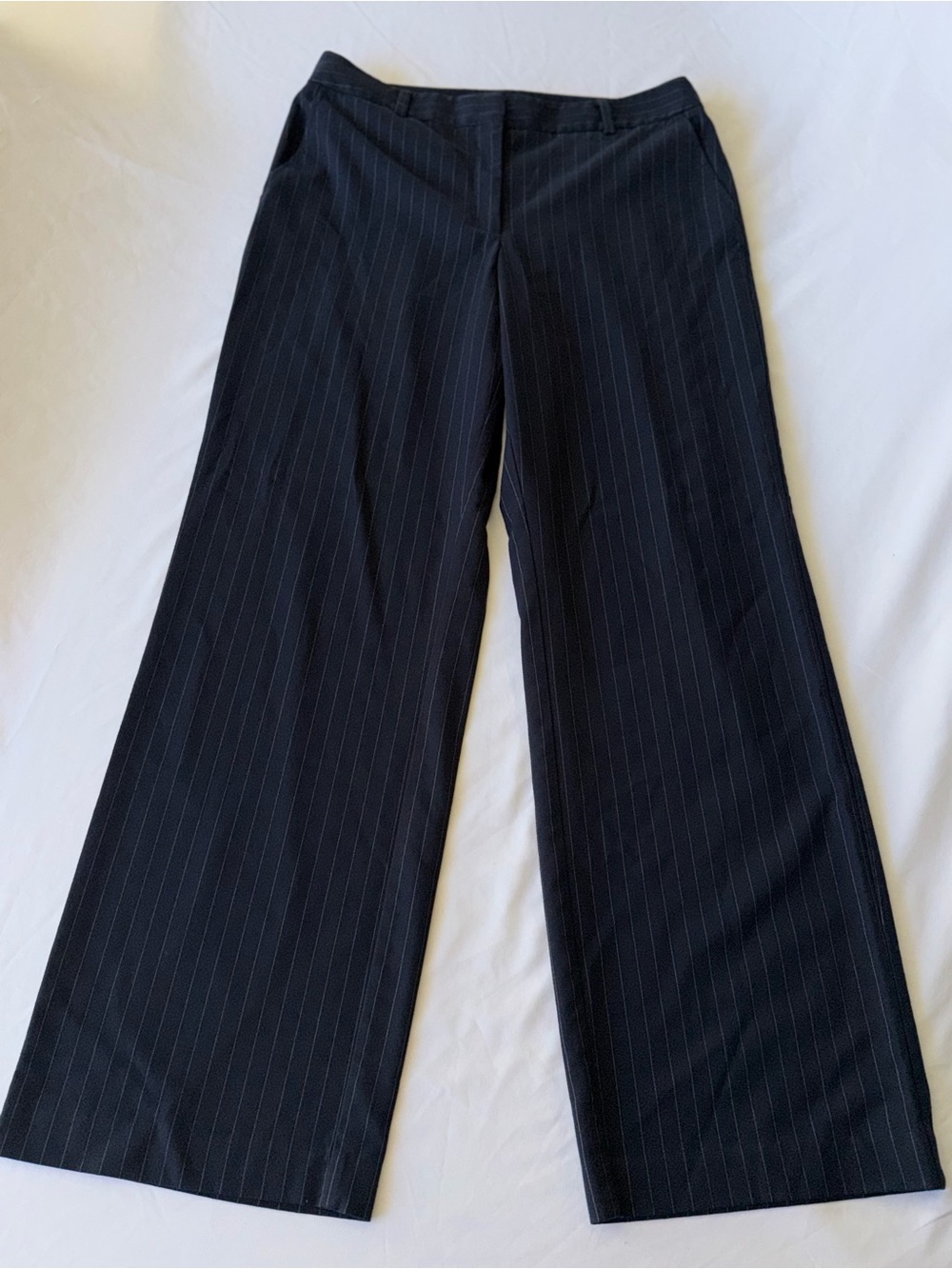 Ann Taylor LOFT Pinstripe Wide Leg Dress Pants Navy Blue Trousers Size 12